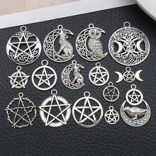 Mixed 15 Pcs DIY Antique Silver Pentagram, Sun, Moon Charms, Keychains, Necklace, Bracelet, Earring Pendant Accessories, Alloy Ornaments. - Antique Silver - View 12