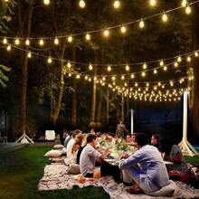 Outdoor Waterproof Solar Lamp, With IP67 Waterproof Rating, Equipped With 15 Bulbs, 2500 MAh Battery, Solar Power Supply, LED String Lights, Length 34 Feet, Warm White 3000K Light, Suitable For Garden, Garden, Camping Decoration. - 暖白色 - 查看 6