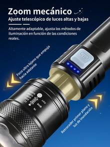 Linternas LED de gran potencia,Linterna LED recargable por USB,Linterna recargable de largo alcance con luz ultra fuerte para patrulla al aire libre, linterna táctica de 2000 lúmenes con luz de pantalla, carga USB,resistente al agua,Camping, pesca, linterna con Zoom de emergencia, cañón aurora con zoom de foco, reflector láser c grande. - Negro - Ver 3