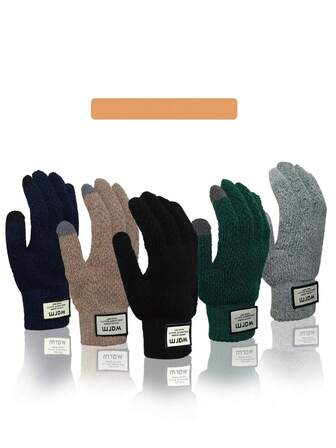1 Pair Touchscreen Knitted Gloves, Casual Solid Color Warm Lining Gloves For Men, Women, Students, Cycling, Autumn/Winter