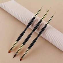 Nail Art Brush Transparent Rod Slant Tail Fine Hair 3 Sets Of Color Painting Brush Pull Brush, Nail Gel Extension Brush Painting Eyeliner Brush Set, French Stripe Nail Eyeliner Brush, Nail Painting Brush - 金色 - 查看 4