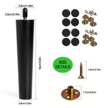 4 件黑色圆形实木家具腿，中世纪风格家具腿替换套件，包含 M8 螺栓、橡胶套、螺丝、防滑垫，适用于床头柜、电视柜、床尾板、椅子、沙发、橱柜、床柱、梳妆台、电视柜、木制家具