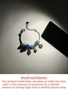 1pc Gothic Style Luminous Heart, Sun & Moon, Devil's Eye Pendant Bracelet, Glow-In-The-Dark Casual Accessory Suitable For Daily Wear And Gift, Star Girl Palm Devil's Eye Bracelet, DIY Detachable Bracelet With Brand Box