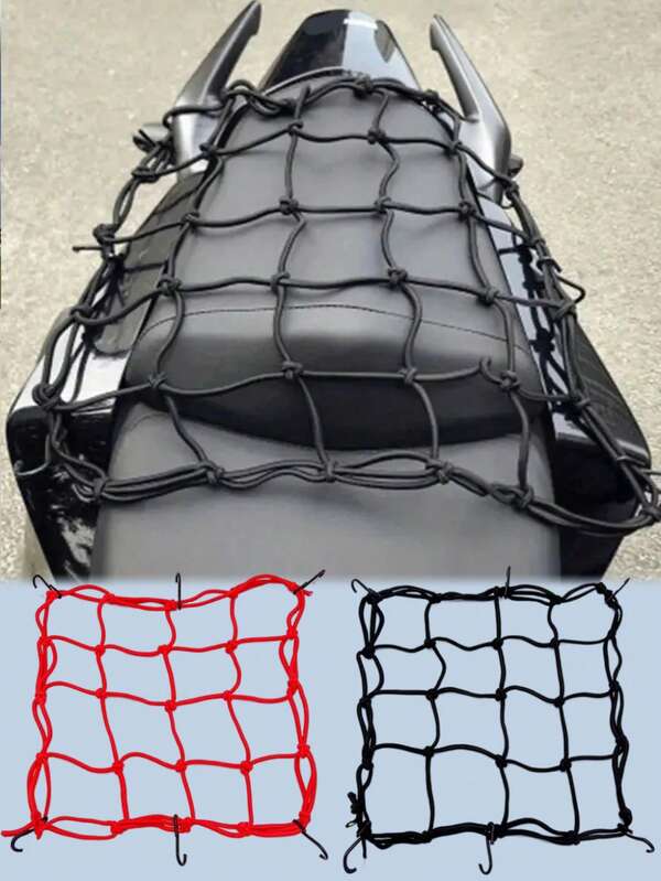 Red de carga elástica de 30x30cm con ganchos - Malla elástica para motocicleta, bicicleta, scooter eléctrico, asiento trasero y almacenamiento del tanque, cubierta de red del tanque de combustible, correa de fijación de la caja de cola modificada