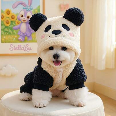 Dog Panda Costume Cute Pet Fleece Hoodie Holiday Puppy Apparel For Small Medium Dogs And Cats