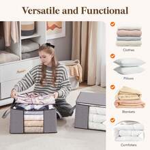 6 Pack Clothes Storage, Foldable Storage And Organization, Storage Bins With Lids, Blanket Storage With Clear Window, Closet Storage With Reinforced Handles For Clothing, Bedding, Light Gray - Grey - View 6