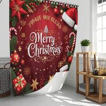 1 pieza/4 piezas Juego de decoración de baño multifuncional con corona de flores navideña roja, incluye 12 ganchos gratis, con ambiente elegante navideño, decoración de invierno, alfombra de baño, alfombra de inodoro en forma de U y alfombra de inodoro redonda, adecuado para todos los escenarios de decoración navideña