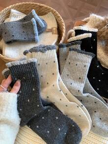 1/3/5 pares de calcetines de lana con lunares, calcetines medianos para mujer, estilo de primavera y otoño, calcetines grises, calcetines medianos de otoño e invierno - Multicolor - Ver 11