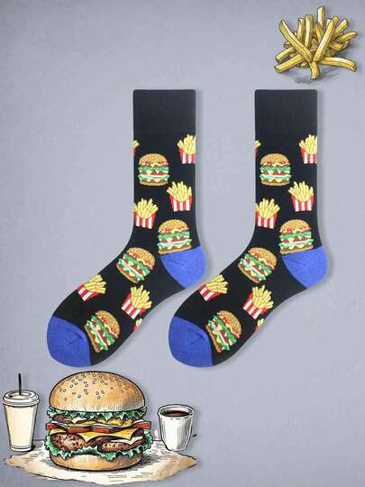 1 Paio Di Calzini Uomo Con Motivo Divertente Di Hamburger E Patatine Fritte/Chips, Comodi Per Uso Quotidiano, Sport E Feste In Primavera, Estate E Autunno. Calzini Hamburger e Patatine: Morbidi e Divertenti, Perfetti Per Uso Casual e Amanti Del Cibo. Calzini Hamburger e Patatine Stile Retrò: Morbidi e Divertenti, Perfetti Per Uso Casual.