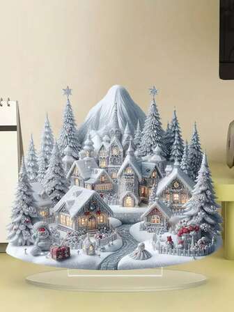迷人的圣诞村 2D 亚克力装饰 - 非常适合桌面、橱窗展示和家居装饰 | 理想的节日礼物