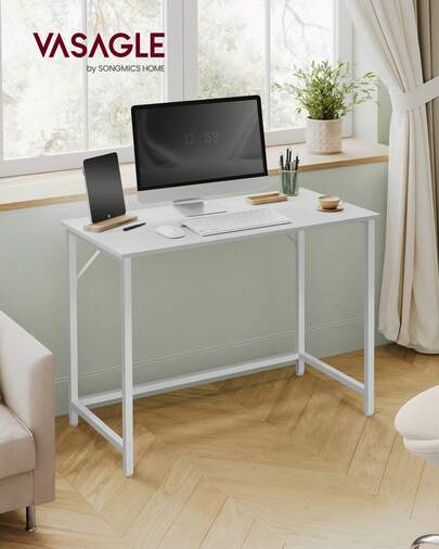 Computer Desk, Small Office Desk And Workstation, Work Desk For Home Office, Study, Bedroom, 50 X 100 X 76 Cm, Industrial Style, Metal Frame, Maple White And Cloud White