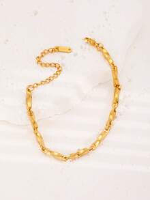 Pulsera de cadena de eslabones geométricos de acero inoxidable elegante, accesorio de joyería minimalista y versátil para mujeres, adecuado para uso diario y fiestas, gran regalo para amigos