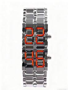 1 件时尚新款商务男士不锈钢表带 LED 电子手表，适合日常装饰 - 銀色 - 查看 1