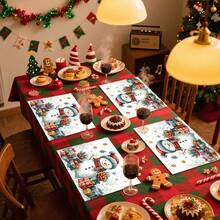 1 peça/4 peças/6 peças/100 peças de jogos americanos estampados com boneco de neve de Natal, jogos americanos com isolamento térmico, adequados para decoração de casa, jantares festivos, decoração de cozinha e festas, jogos americanos para festas, podem ser dados como presentes