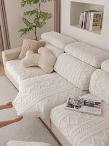 1 pieza Funda de sofá de tela de felpa beige, elástica y no deformante, amigable con la piel y cálida, amigable con las mascotas, protector de sofá lavable a máquina, adecuado para sofá reclinable en forma de L (disponible en varios tamaños), decoración de otoño, decoración de habitación, vuelta al colegio, útiles escolares