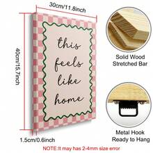 1pc Framed/Unframed Green/Pink This Feels Like Home Canvas Poster Gingham Typography Quote Wall Art Print Minimalist Aesthetic Decor Funky Painting For Dorm,Living Room,Bedroom,Modern Home Decoration,Housewarming Gift