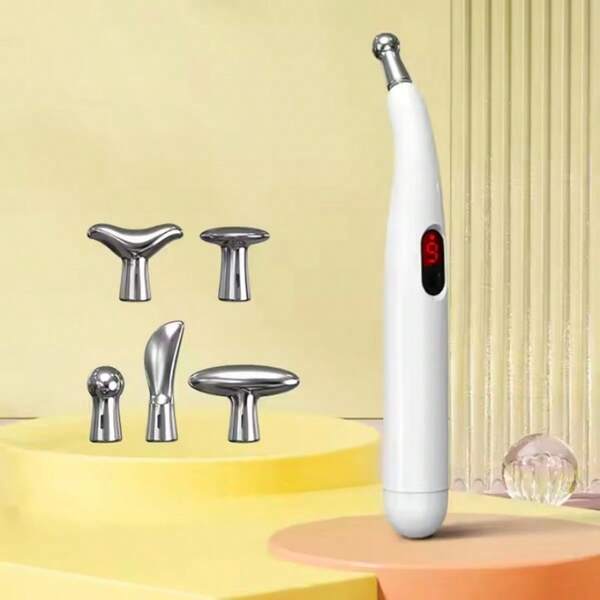 1 Peça Caneta Eletrônica de Acupuntura para Relaxamento Muscular - Design Ergonômico, Ajuste de 9 Níveis, Massageador de Pulso Meridiano, Opções Múltiplas de Cabeça de Massagem, Com Visor Digital, Dispositivo Portátil Recarregável por USB com Bateria de Lítio, Adequado para Mãos, Pernas, Pescoço e Costas