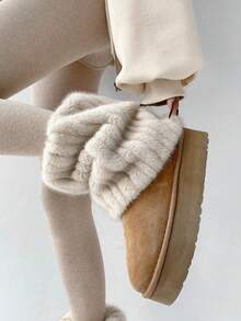 1 Pair Women's Wool Leg Warmers, Warm & Fluffy Socks For Autumn/Winter - Khaki - View 2