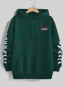 Men's Fleece Hoodie With Pocket, Printed, Fashionable Street Style, Autumn/Winter, Long Sleeve Top