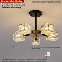 4/5-Light Modern Luxury Crystal Cube Flush Mount Ceiling Light For Bedroom, Kitchen, Living Room, Study, Bar, Closet, Foyer, Hallway, No Switch And Remote Control