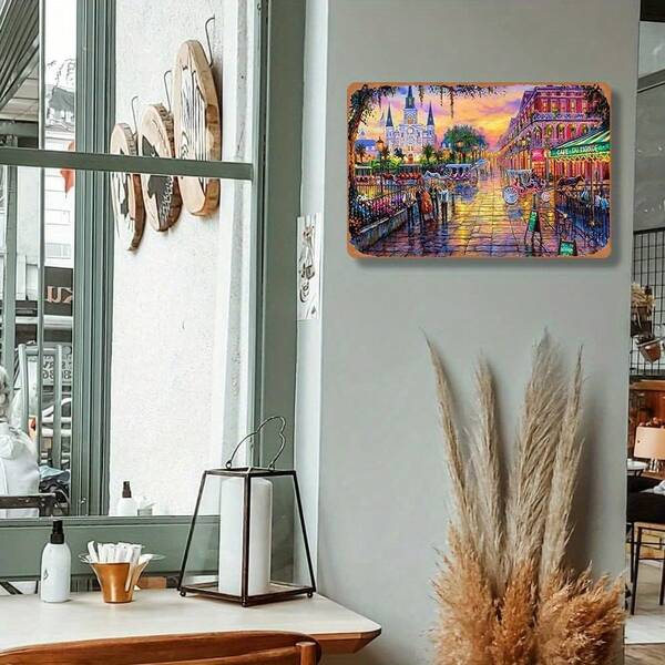 New Orleans Jackson Square Vintage Iron Tin Sign Wall Art Decor, 8x12 Inch, Pre-Drilled, Weather-Resistant Metal Art Poster For Kitchen, Home, And Outdoor Use.