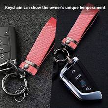Ziciner - Llavero de fibra de carbono para coche, llavero universal de piel premium, giratorio de 360 grados con anillo en D antipérdida - Rojo - - Ver 6