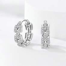 1 Pair S925 Sterling Silver Elegant Luxury Pink Bow Moon Zirconia Ladies Earrings Fit Banquet Party Wedding Birthday Gifts Women's Jewelry Valentine's Day