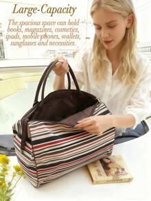 Ladies' Vintage Newspaper Print Canvas Handbag - High-Quality Check Pattern, Fixed Shoulder Strap, Zipper Closure And Polyester Lining, Large-Capacity Coffee Brown Travel Shopping Daily Fashion Accessory This  Is Suitable For Young Girls For Their Birthday, Prom And Graduation And Also A Lovely Gift For Friends, Mother, Lover On Special Days Such As Valentine's Day, Christmas, Anniversaries.Can Be Used As Thanksgiving, Halloween,Christmas Gift. - 彩色 - 查看 7