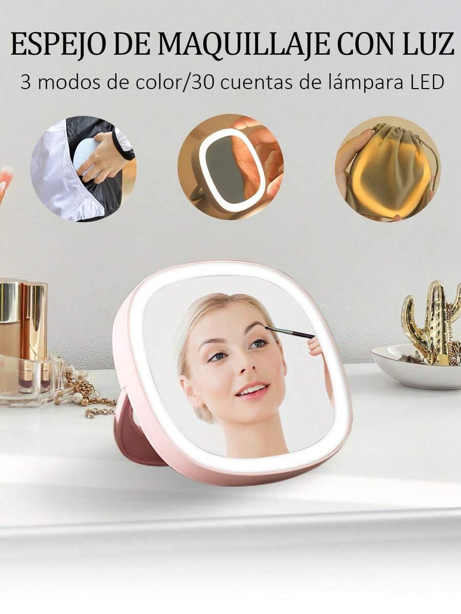 Espejo de maquillaje LED, Espejo de vanidad LED portátil y mini,Espejo de bolsillo, espejo compacto de viaje con luz LED de aumento maquillaje con efecto espejo de mano, plegable y portátil, espejo pequeño con luz, regalo para el Día de San Valentín, luz LED recargable USB, Espejo de tocador compacto y viajero para eventos especiales, toques de maquillaje y eventos en vivo, espejo de mano, herramienta de belleza para eventos, accesorio elegante, marco de plástico duradero.