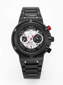 1pc New Men's Watch, Mechanical Style Hollow Dial Quartz Wristwatch, Best Gift For Halloween And Christmas - Black - View 9