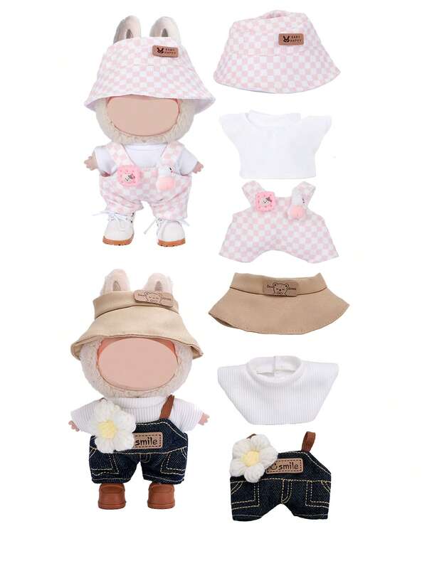 1/2set Fashionable Clothing Sets Suitable For Labubu (Without The Doll), Hand-Woven, 6.69 Inch Doll Clothes, Fashionable Bucket Hat, Sweater And Pants Or Skirt Set, DIY Fashionable And Interesting Accessories, Suitable For 6.69 Inch Doll, Cute Doll Figure Accessories For Play And Display, Suitable For Daughter's Birthday, Anniversary, And Holiday, Christmas, Halloween Gifts(Shoes And Doll Not Included)