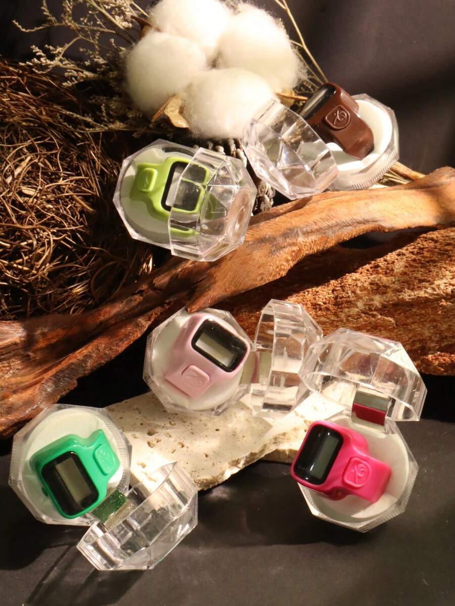 1pc/5pcs/10pcs Cute Mini High-Quality Finger Ring Tally Counter, Flower & Rhinestone Decorated Thumb Clicker Counter, Suitable For Study, Exercise, And Other Counting Activities - Multicolor - View 1