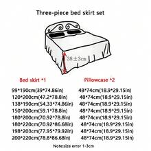 3 piezas Nuevo conjunto de falda de cama de terciopelo de estilo europeo para otoño/invierno, unicolor simple con bordado de encaje, suave y cómodo, cálido y transpirable, cubierta protectora contra el polvo, juego de sábana ajustada antideslizante, adecuado para dormitorio, habitación de invitados, hotel, 1 falda de cama + 2 fundas de almohada (sin relleno de almohada), proporciona una sensación suave en la piel