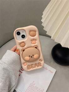 3D Bear Expandable Stand Phone Case Compatible With IPhone13, IPhone14ProMax/IPhone14Pro/IPhone14, IPhone17ProMax, Novelty Silicone Cartoon Phone Case For IPhone11/12/15ProMax/15Pro/15, IPhone16ProMax/16Pro/16, Cute Basic Phone Case - Brown - View 5