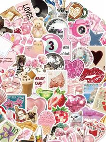 100pcs Cute Cartoon Pink Stickers, Y2K Aesthetic Stickers, Art Stickers, Y2K Style Stickers, Suitable For Water Bottles, Tumblers, Guitars, Luggage, Phones, Phone Cases, Laptops, Skateboards, Gifts Scrapbook Supplies Scrapbook Stationery - Red and White - View 4