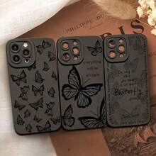 3pcs funda para iPhone con patrón de mariposa negra y exquisita protección para la pantalla contra caídas - Multicolor - Ver 3