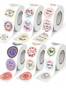 500pcs Floral Thank You Stickers, 6 Designs, 48 Patterns, 1 Inch Round, Suitable For Scrapbooking, Diary, Crafts, Cards, Gifts, Daily And Holiday Parties, PVC Waterproof Sticker Decals Scrapbook Supplies School Supplies - Flower Thanks - View 1