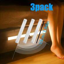 3 piezas de luces con sensor de movimiento, barras de luz nocturna para dormitorio, luces LED recargables por USB, adecuadas para habitación, gabinete, armario, pasillo y escaleras, 50 cm/30 cm/20 cm/10 cm, luz cálida/luz blanca - 3 piezas - Ver 16