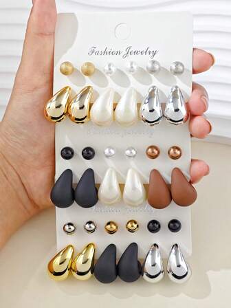 12pcs/36pcs Set Ombre Teardrop Earrings, Unique Sparkling Ball Stud Earrings, Versatile Daily Wear Jewelry