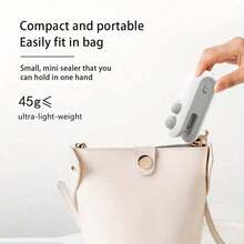 1 零食包装袋封口机，USB 充电电池，便携式迷你野餐和旅行封口机，手压塑料封口机，袋子密封魔术工具，薯片袋，饼干袋，零食袋，适合重新密封，配有充电线，非常适合家庭和旅行使用 - 彩色 - 查看 12