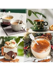 4 Piezas de Cucharitas de Acero Inoxidable con Temática Navideña y de Vacaciones - Mini Cucharitas para Té, Aptas para Café, Té, Postres, Helado - Opción Perfecta para el Hogar, Restaurante, Food Truck, Cafetería - Ideal para Navidad, Año Nuevo