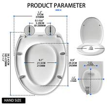 JAOSY O-förmige Toilettenschüssel, weiße Soft-Close-Toilette mit Schnellverschlussfunktion, robuster Toilettensitz mit verstellbaren Scharnieren aus Edelstahl, Standard-Toilettensitzabdeckung. - Weiss - Übersicht 11