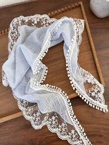 1pc Summer Floral Headband Scarf, Lightweight Vintage Lace Bandana Head Wrap, French Style Accessory For Women - Baby Blue - View 5