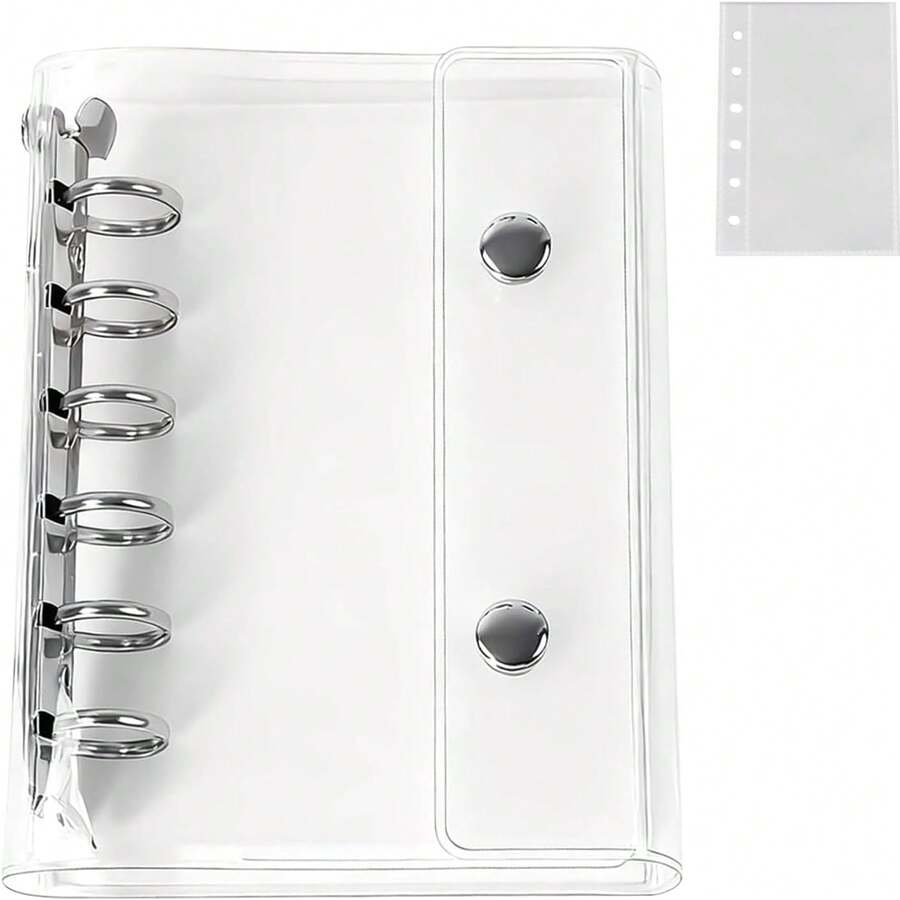 A7 Size Clear Binder With 10 Clear Refills, Double Snap Closure, Silver Hardware, PVC Material, 6 Holes, Sticker Storage, Peelable Sticker Book, Perfect For Favorite Characters - クリア(A7サイズ) - 查看 1