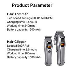 2PCS Men's Electric Hair Clippers Set Home Hairdressing Tools A Gift For Men LED Rechargeable Professional Hair Trimmer - Grey - View 10