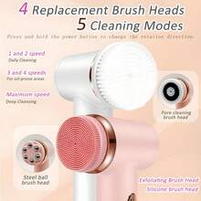 4-In-1 Electric Facial Cleansing Brush, 5 Speeds, Waterproof Exfoliating Massage Cleansing Device, 2000mAh Battery - Multicolor - View 9