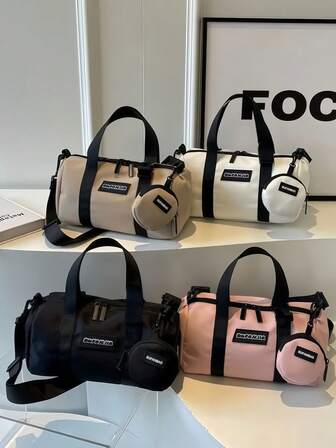 Boston Fashion Cylinder Bag, Casual Outdoor Sports Commuter Shoulder Messenger Bag, Fashionable Versatile Large Capacity Multi-Color Options, Adjustable Comfortable Durable Strap, Parent-Child Bag