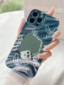 1pc Fashionable 3D Electroplated Blue Wavy Textured Mirror Slogan Butterfly Pattern Phone Case Compatible With IPhone 16/16 Pro/16 Pro Max, 15/15 Pro/15 Plus/15 Pro Max, 14/14 Pro/14 Plus/14 Pro Max, 13/13 Pro/13 Pro Max, 12/12 Pro/12 Pro Max, 11/11 Pro/11 Pro Max, X/XS/XR/XS Max, 7/8/7 Plus/8 Plus