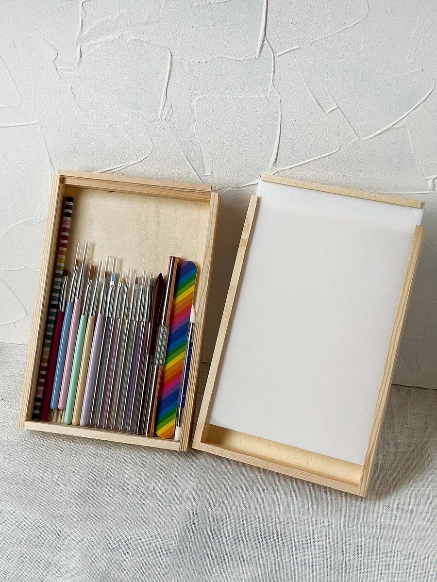 Wooden Nail Art Jewelry Storage Box, Wearable Nail Display Box, Transparent Nail Art Accessories Tool Storage Box, Pull-Out Box, Dust-Proof Box, Nail Art Display And Storage Tool, Metal Display Rack - Multicolor - View 1