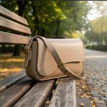 Stylish Women's Baguette Shoulder Bag With Front Detail - Beige - View 9